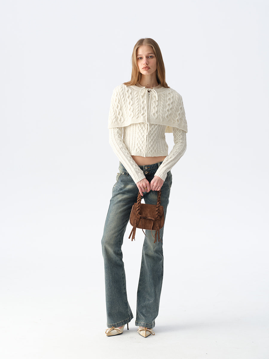 Dotyears Knit Cape-Style Two-Piece Look Coat