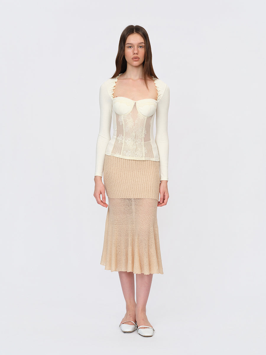 Dotyears White Lace-Paneled Bustier Top