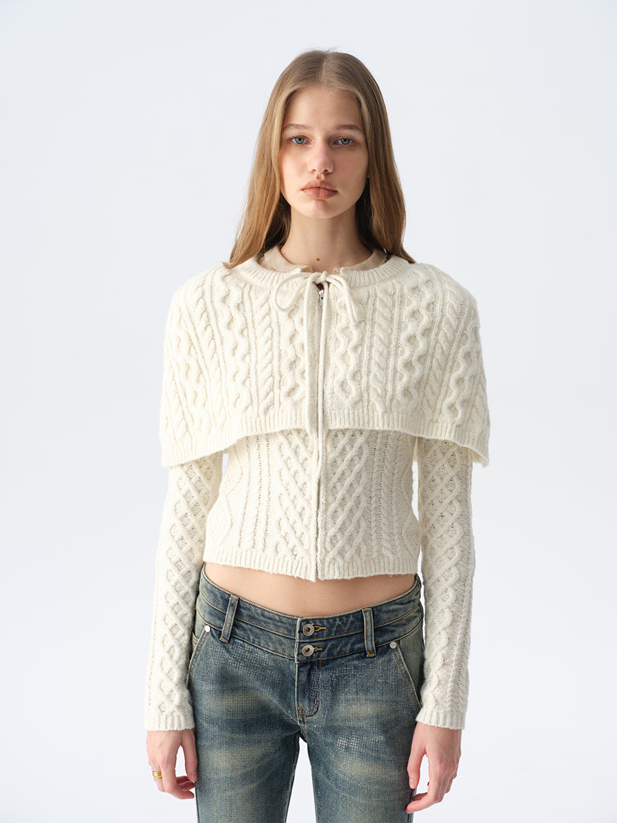Dotyears Knit Cape-Style Two-Piece Look Coat