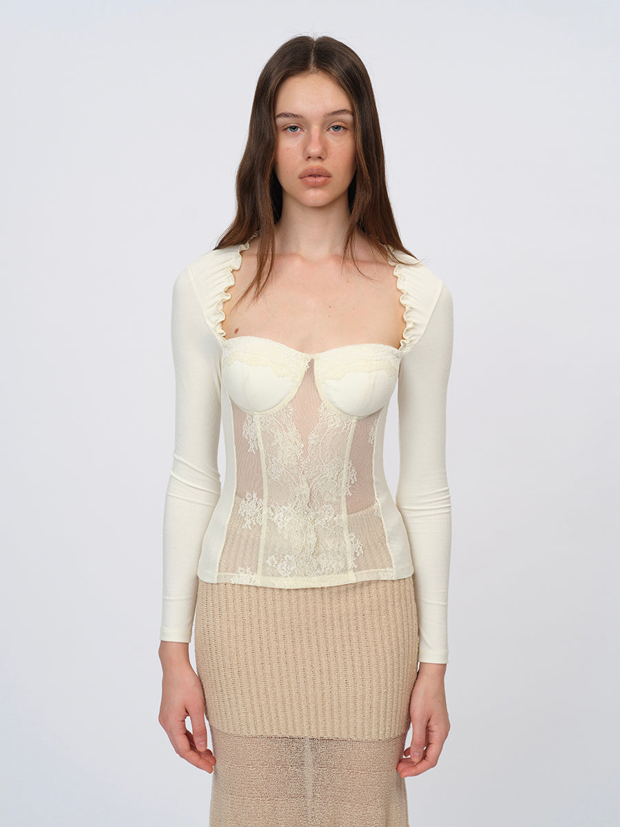 Dotyears White Lace-Paneled Bustier Top