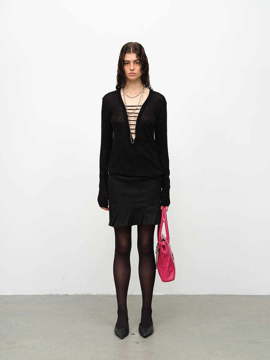 Dotyears24AW A midi two-tone skirt with twill panels