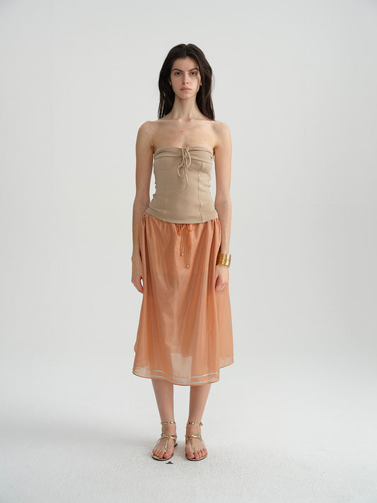 Dotyears Orange Tencel hem embroidered beaded skirt