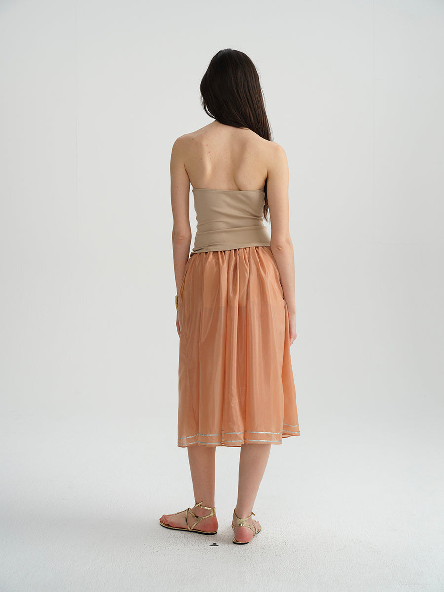Dotyears Orange Tencel hem embroidered beaded skirt
