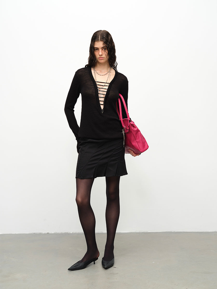 Dotyears24AW Wool hand-drawn knit pullover two-tone sweater