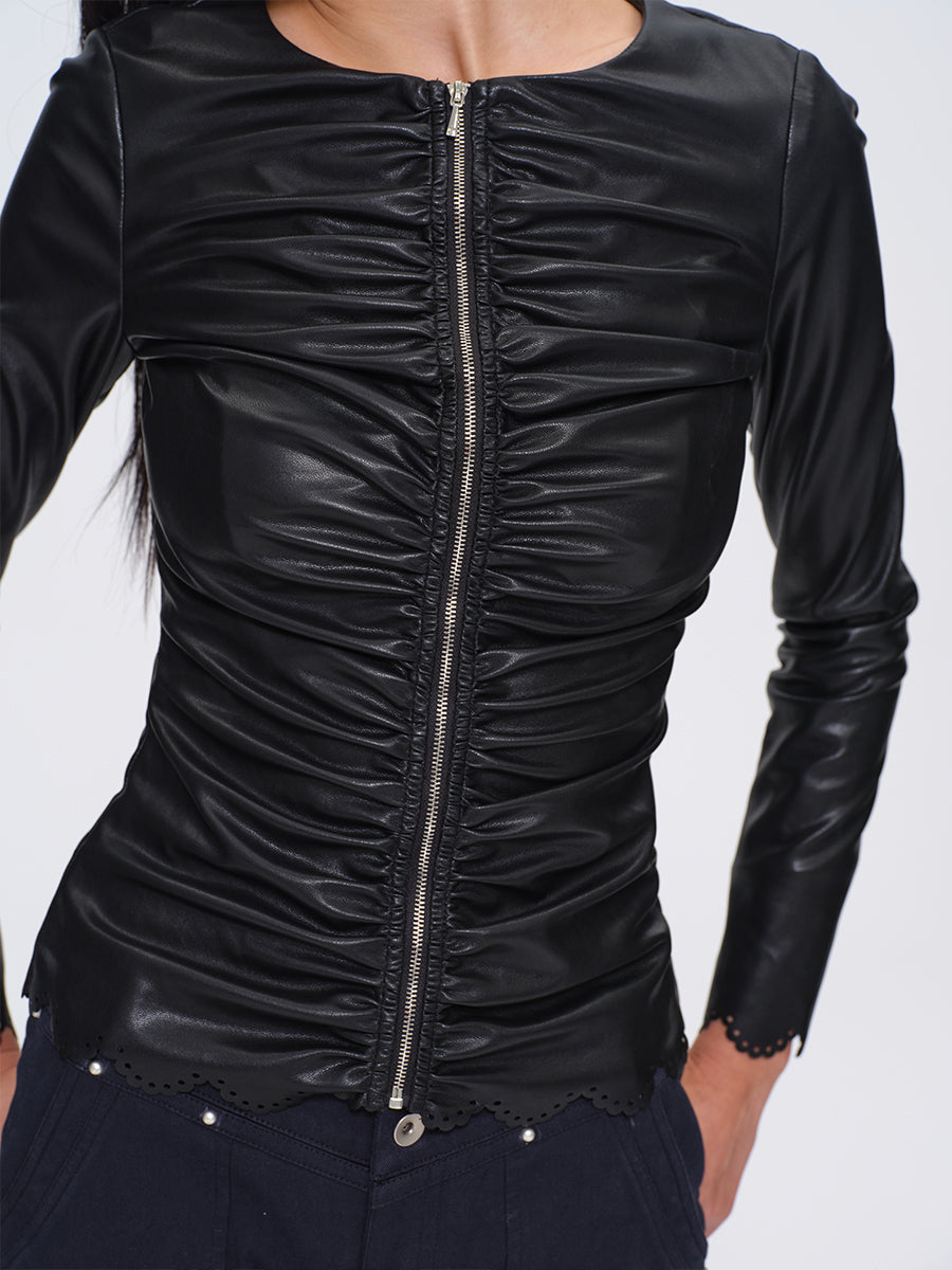 Dotyears Crinkled Laser-Cut Leather Jacket