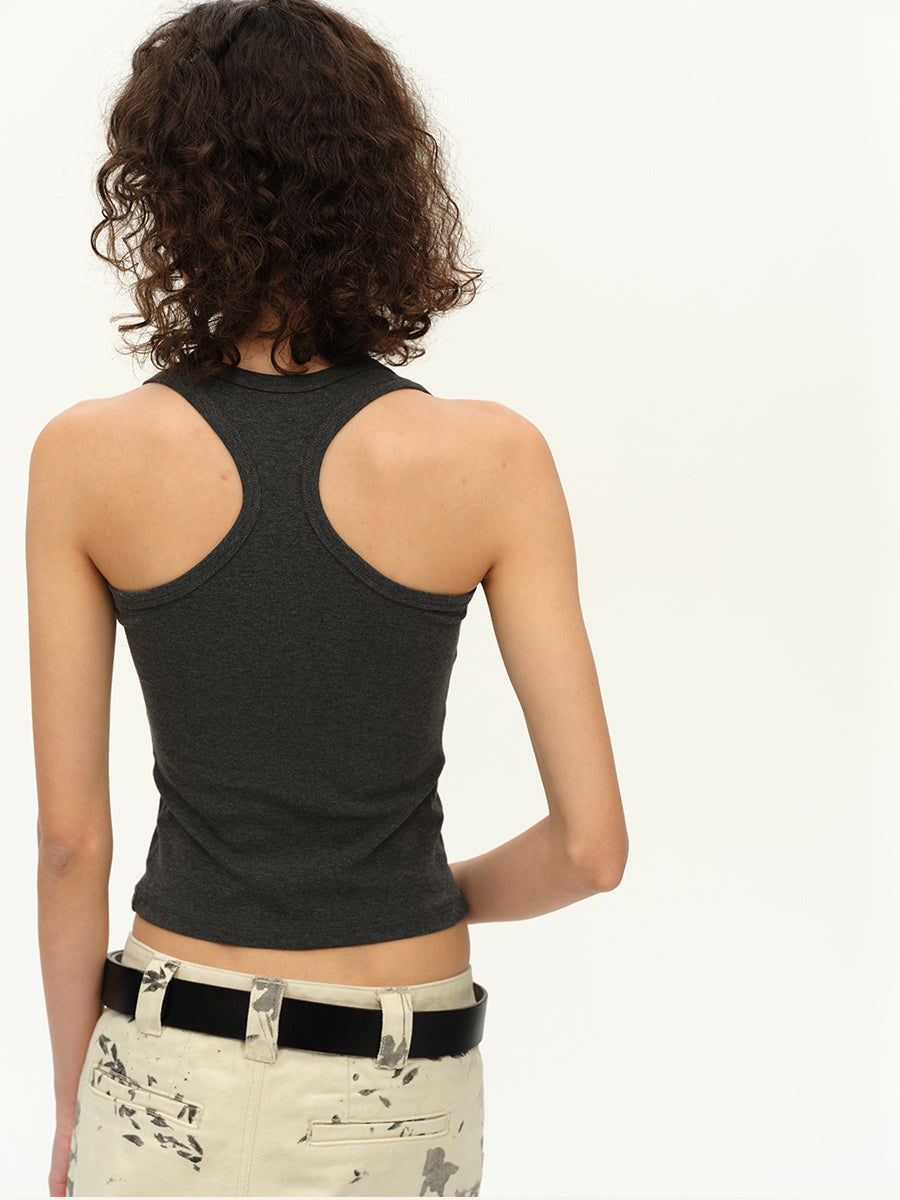 Hughum Square collar racerback rose red grey knitted vest