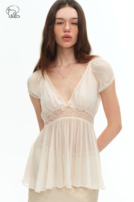 Dotyears Light Pink Spliced Lace Viscose Top