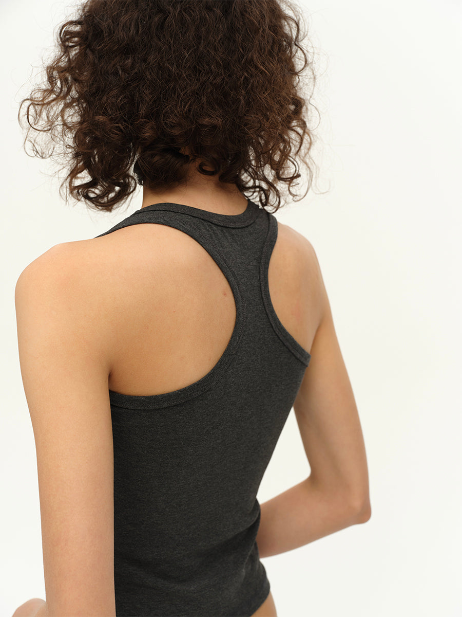 Hughum Square collar racerback rose red grey knitted vest