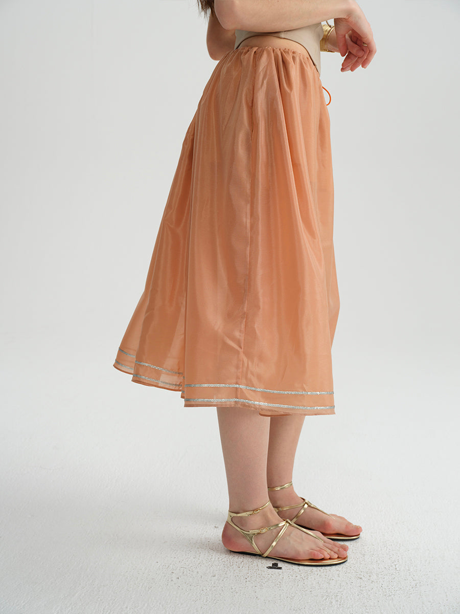 Dotyears Orange Tencel hem embroidered beaded skirt