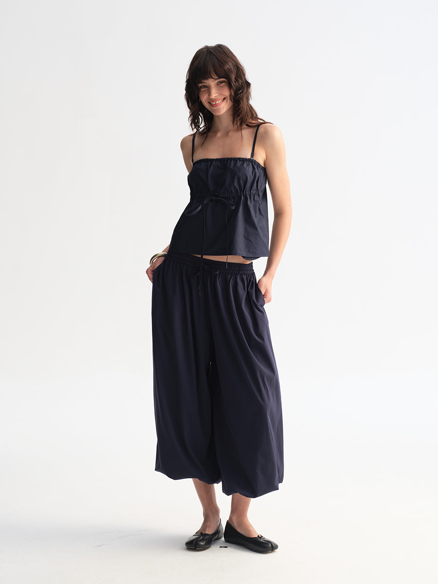 Hughum Cottony Drawstring Lantern Pants