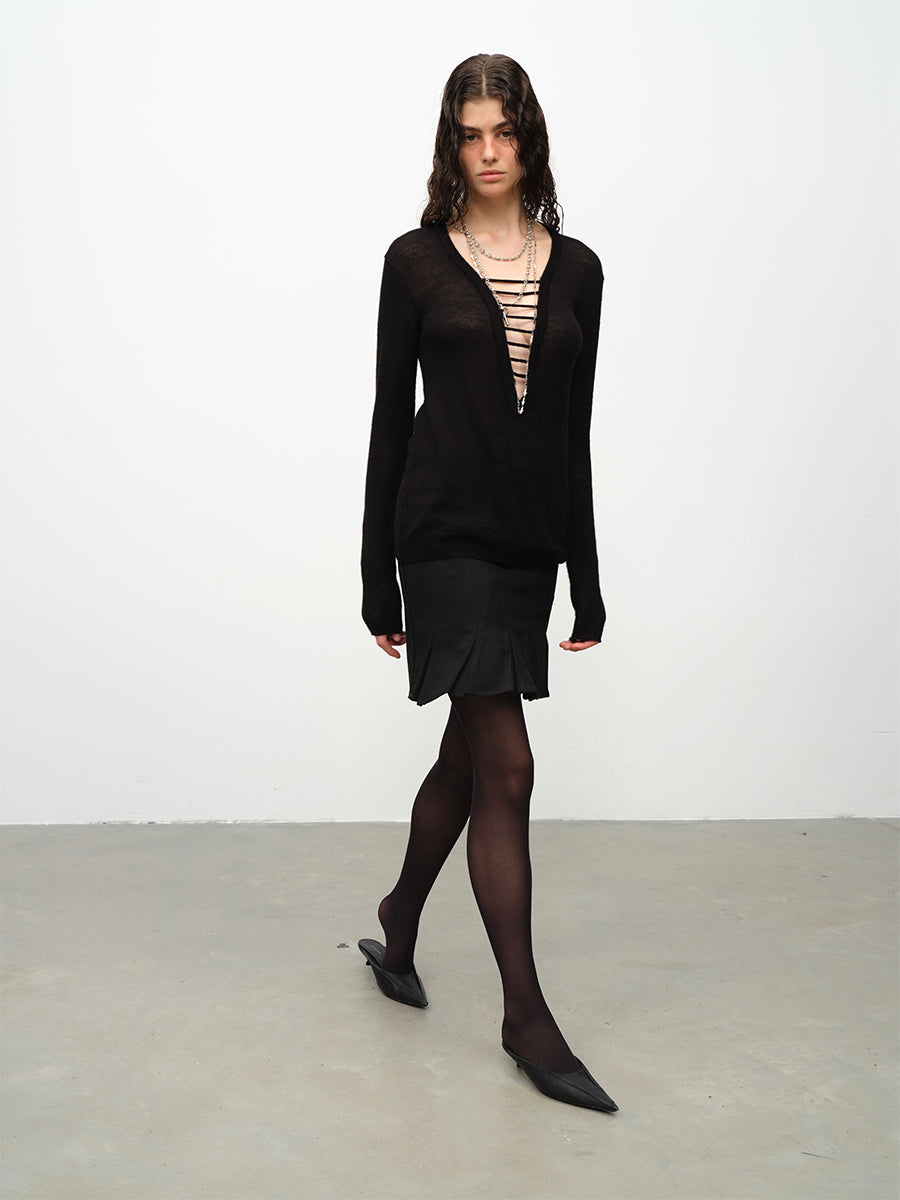 Dotyears24AW A midi two-tone skirt with twill panels