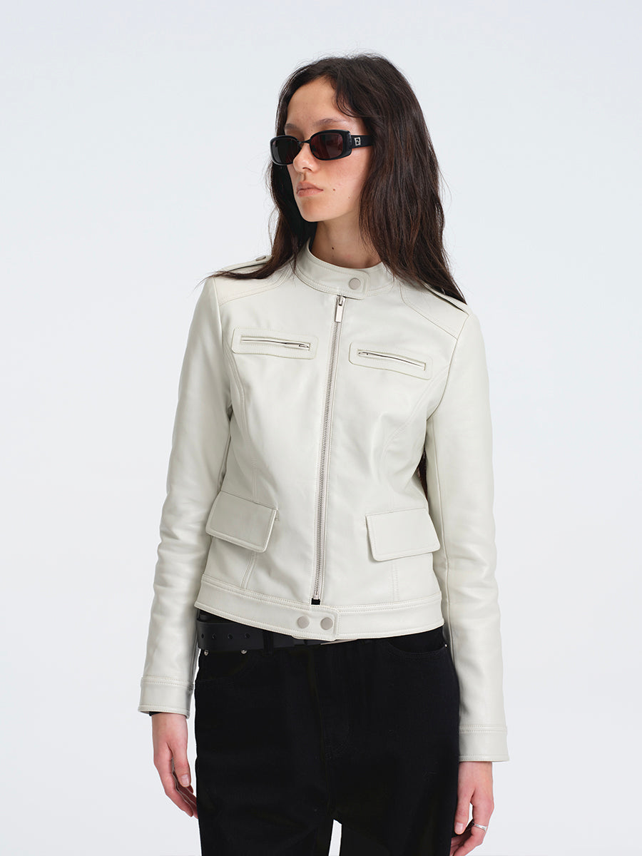 Hughum Light Gray Leather Jacket