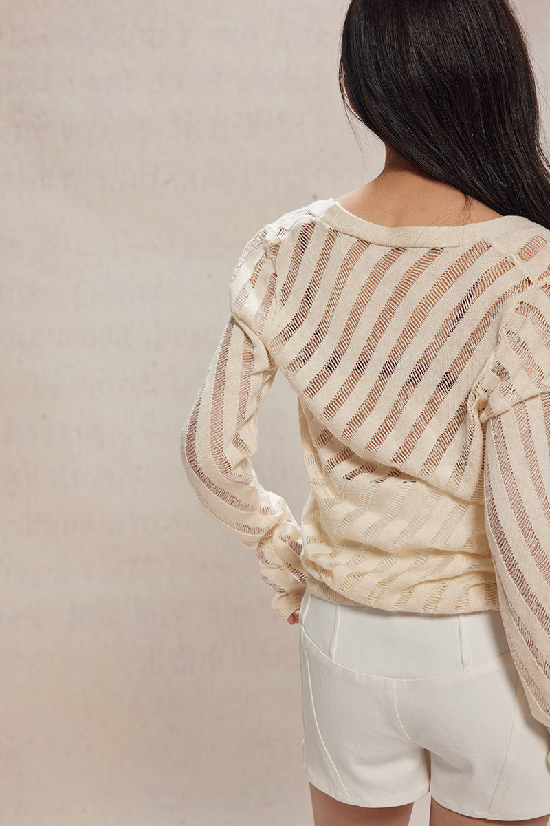 Dotyears24ss Cut-out thin silver thread knitted long-sleeved cardigan