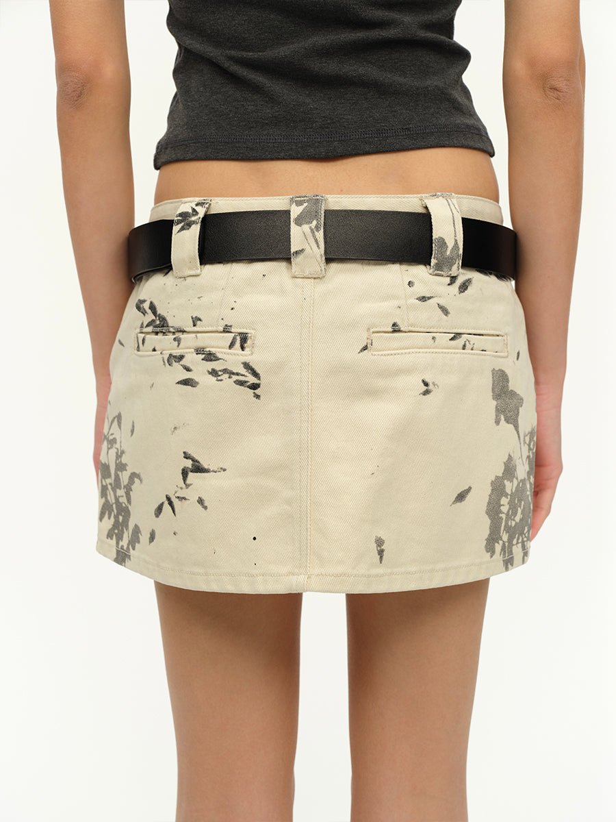 Hughum Shadow Tree Shadow print cotton denim skirt