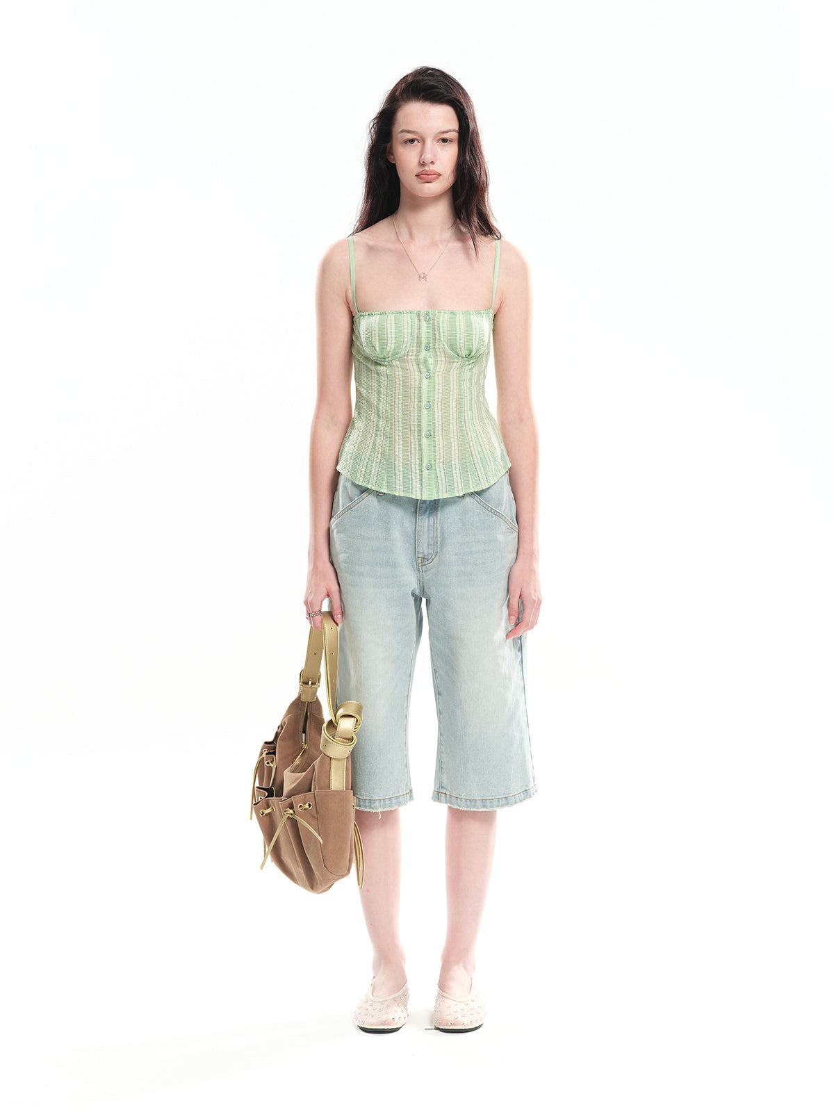 Dotyears Striped Slim-fit Cardigan & Camisole Set