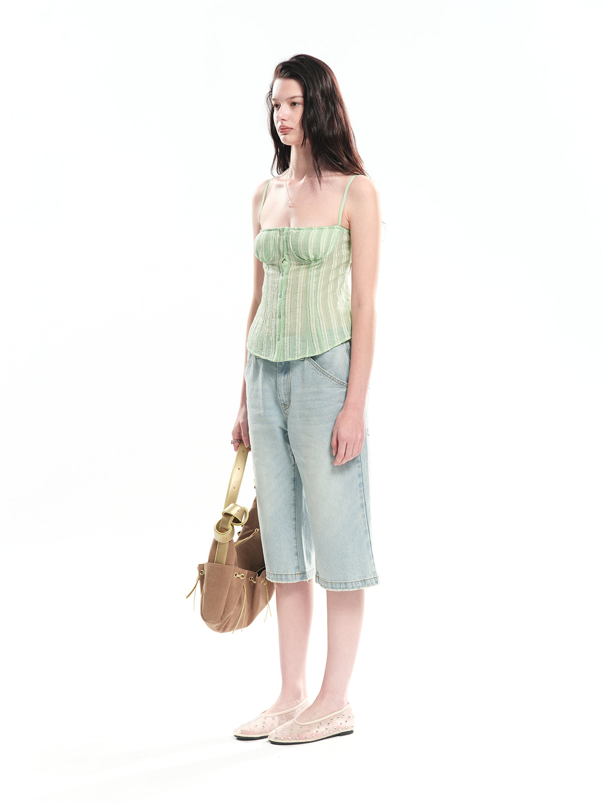 Dotyears Striped Slim-fit Cardigan & Camisole Set