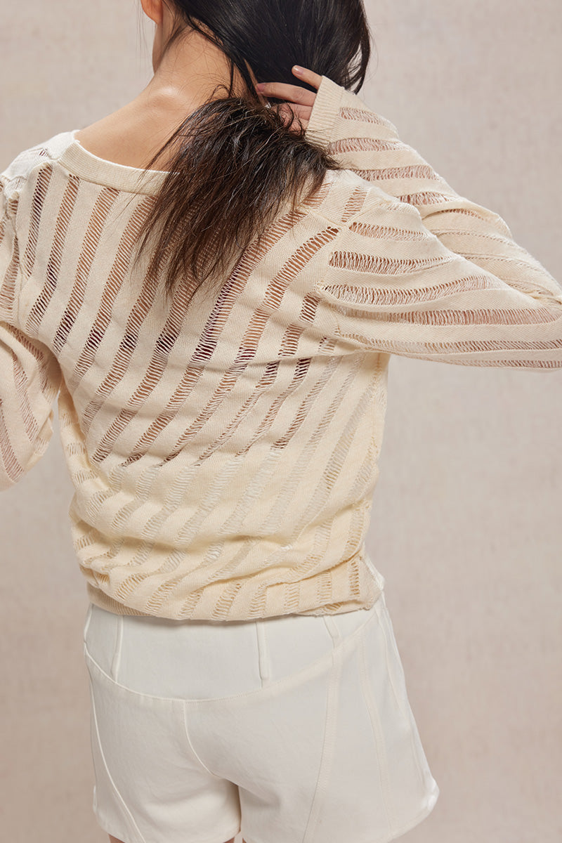 Dotyears24ss Cut-out thin silver thread knitted long-sleeved cardigan