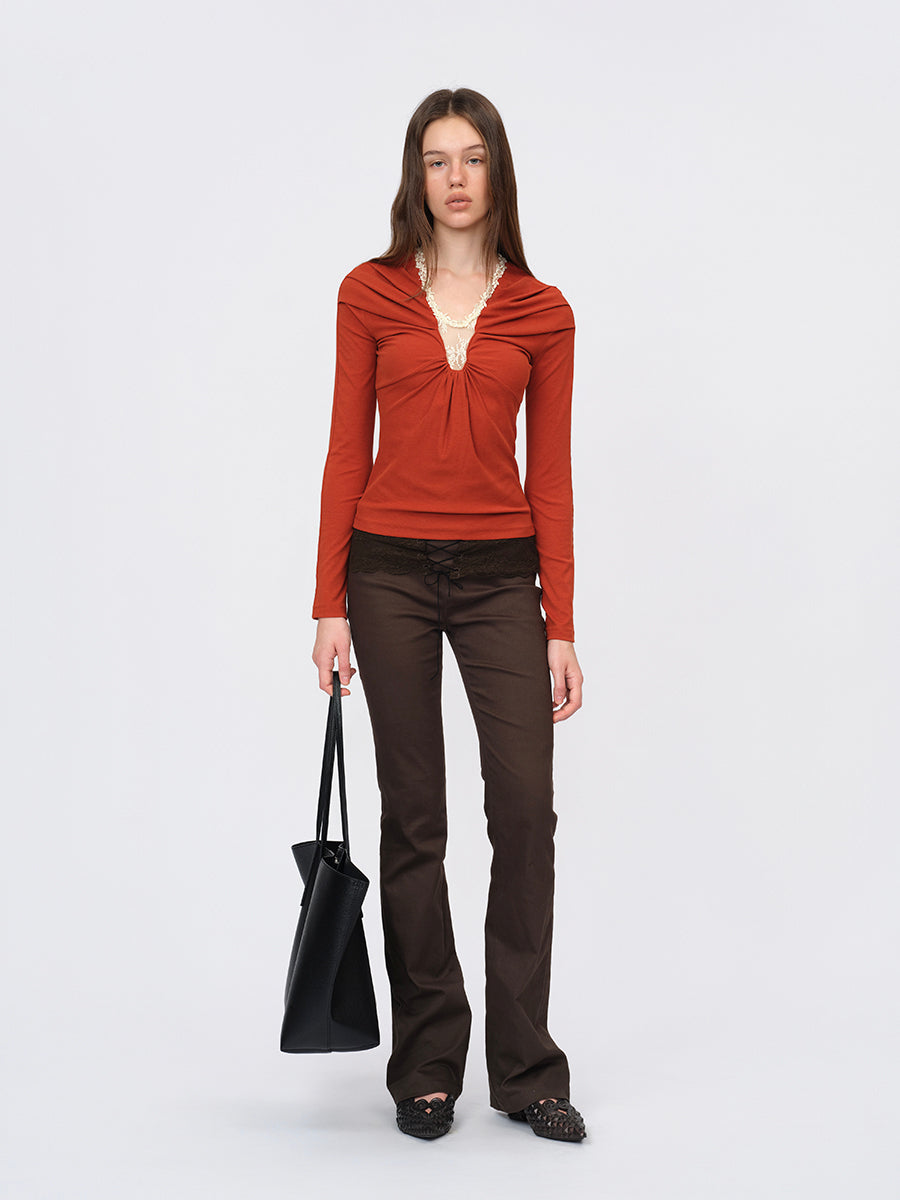 Dotyears Tangerine Top with Structural Pleats and Panels