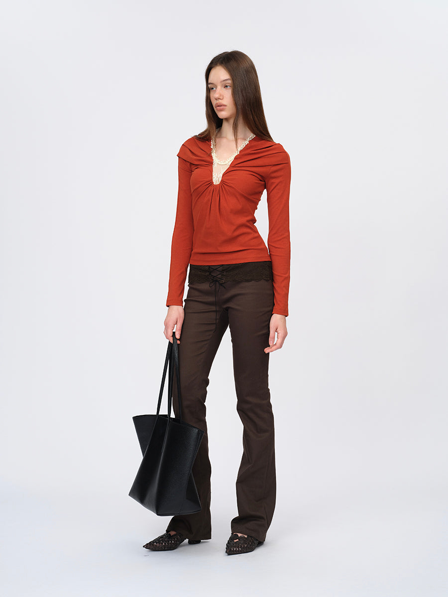 Dotyears Tangerine Top with Structural Pleats and Panels