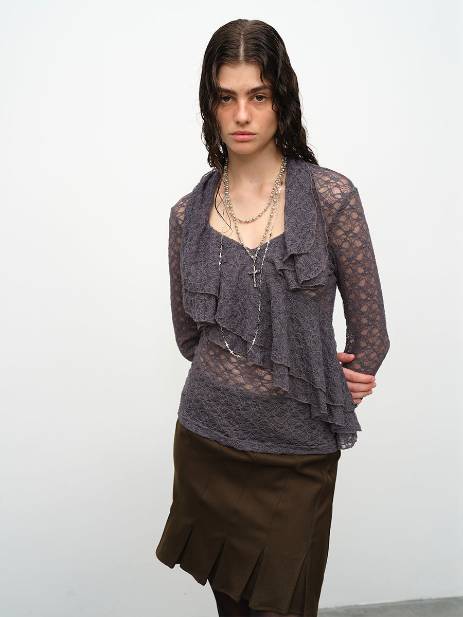 Dotyears24AW Lace pullover double spliced mesh