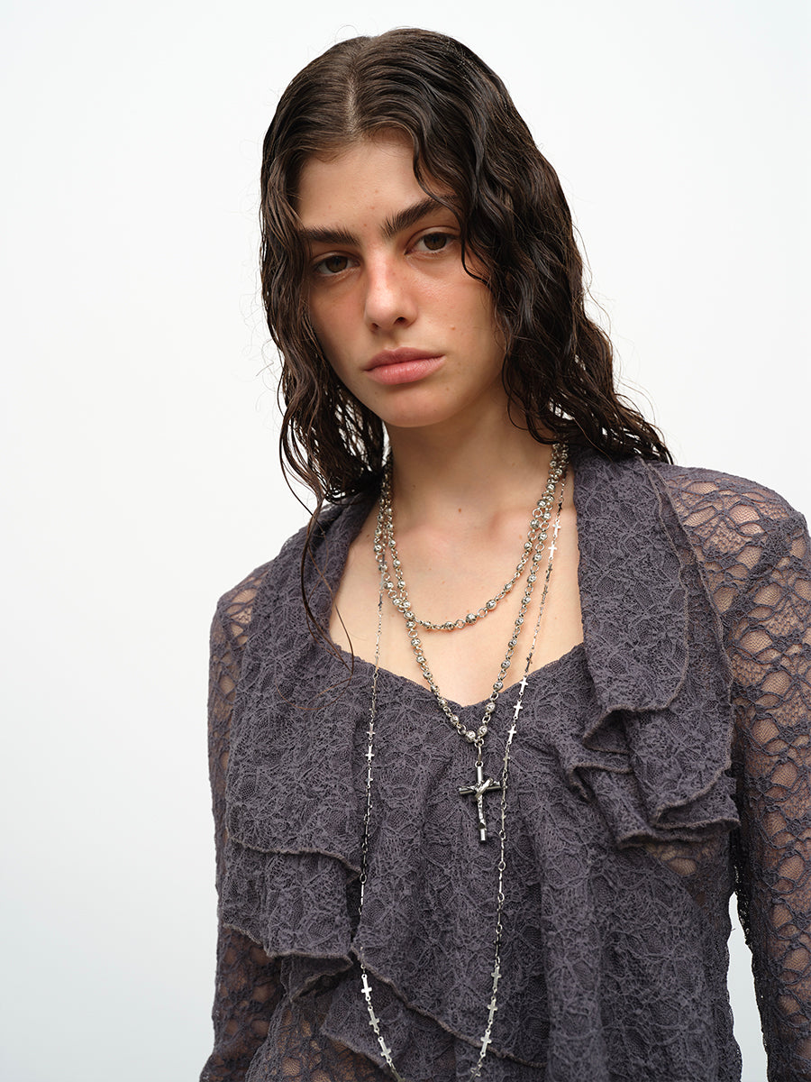 Dotyears24AW Lace pullover double spliced mesh