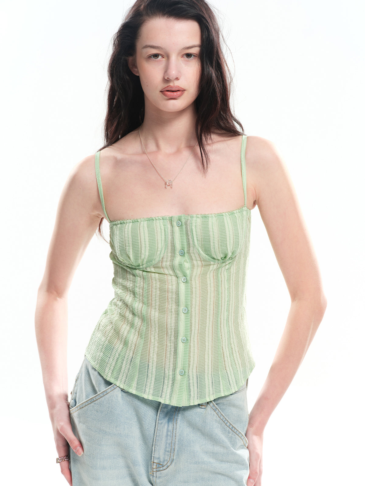 Dotyears Striped Slim-fit Cardigan & Camisole Set