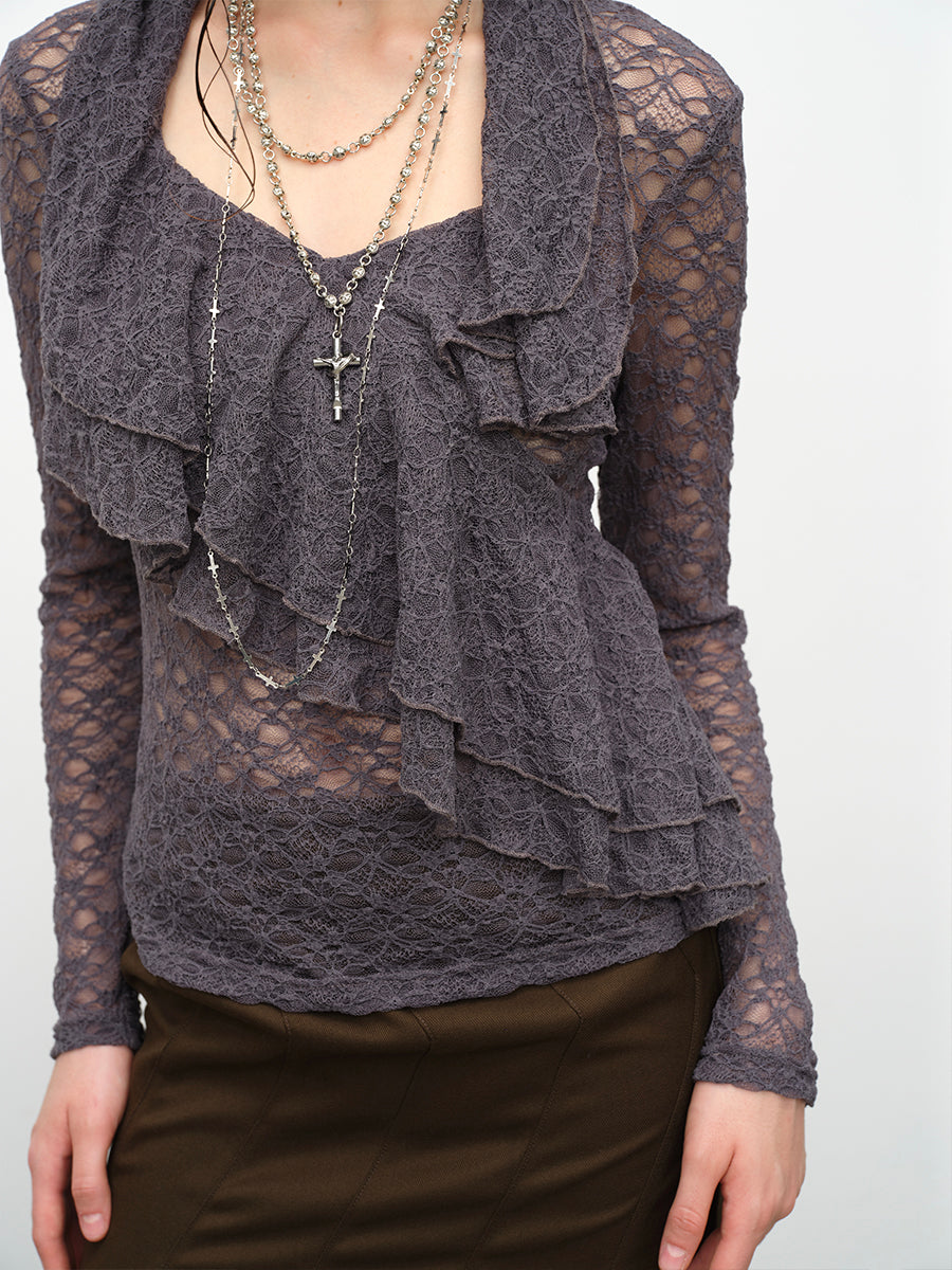 Dotyears24AW Lace pullover double spliced mesh