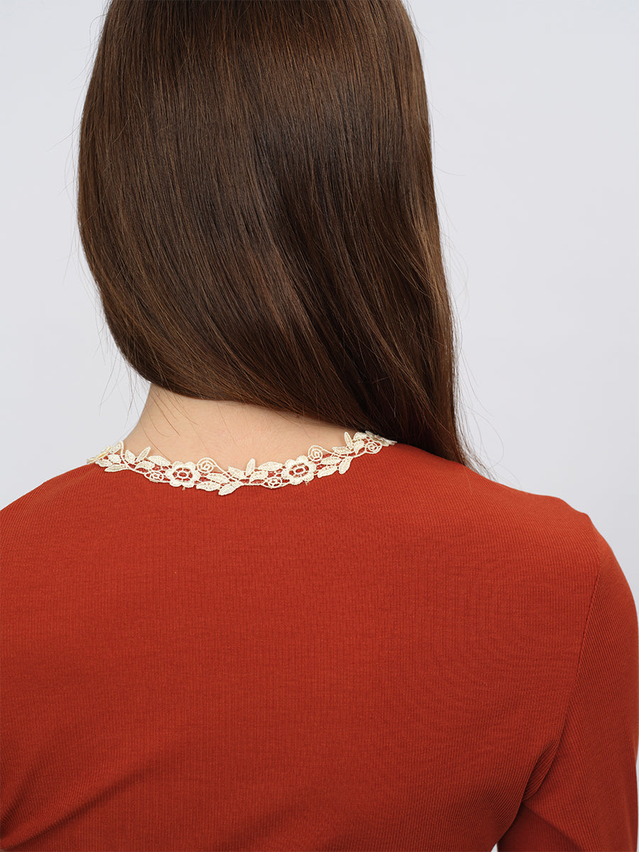 Dotyears Tangerine Top with Structural Pleats and Panels