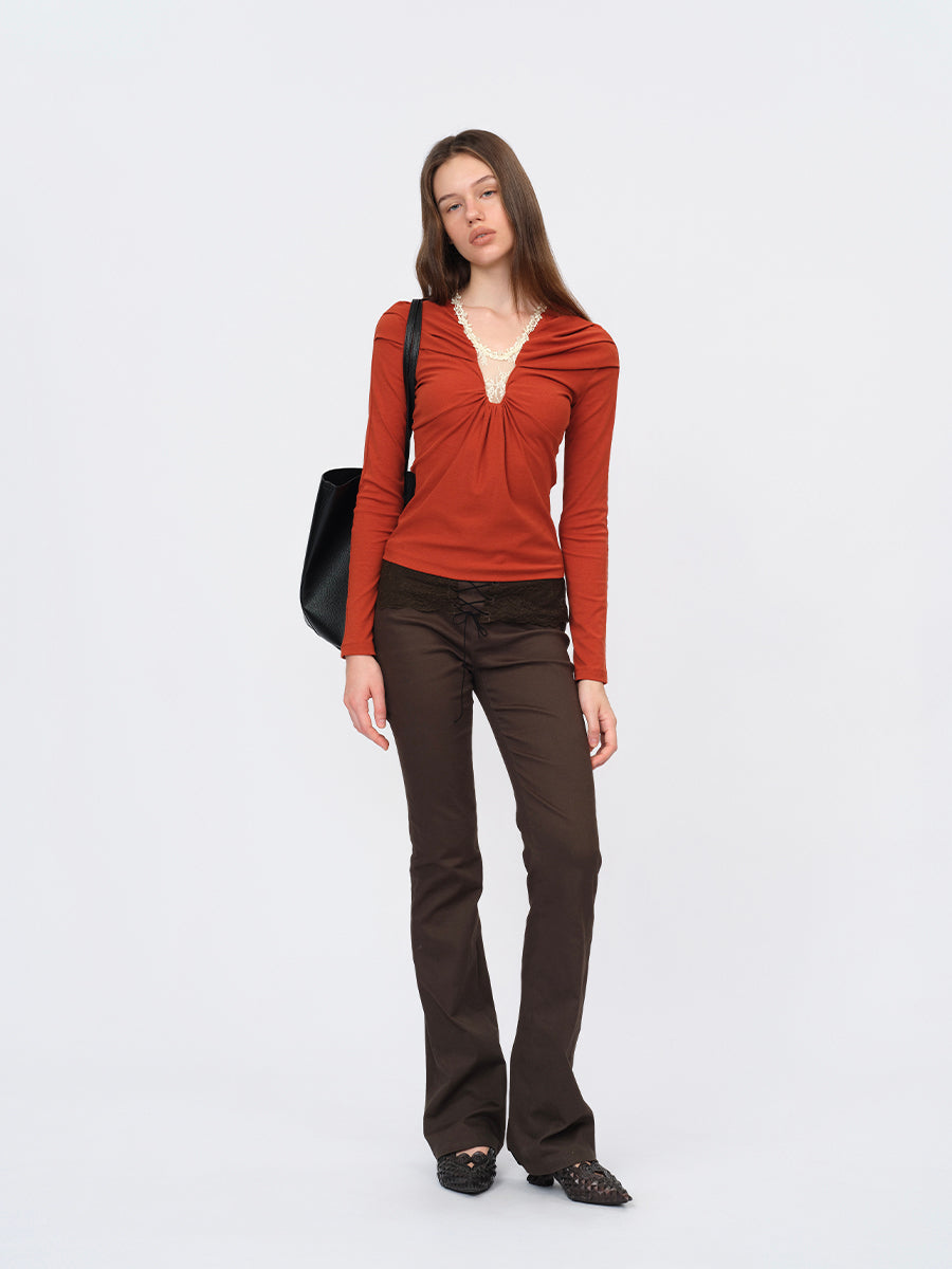 Dotyears Tangerine Top with Structural Pleats and Panels