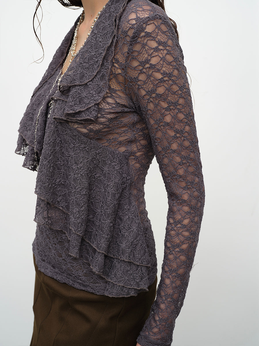 Dotyears24AW Lace pullover double spliced mesh