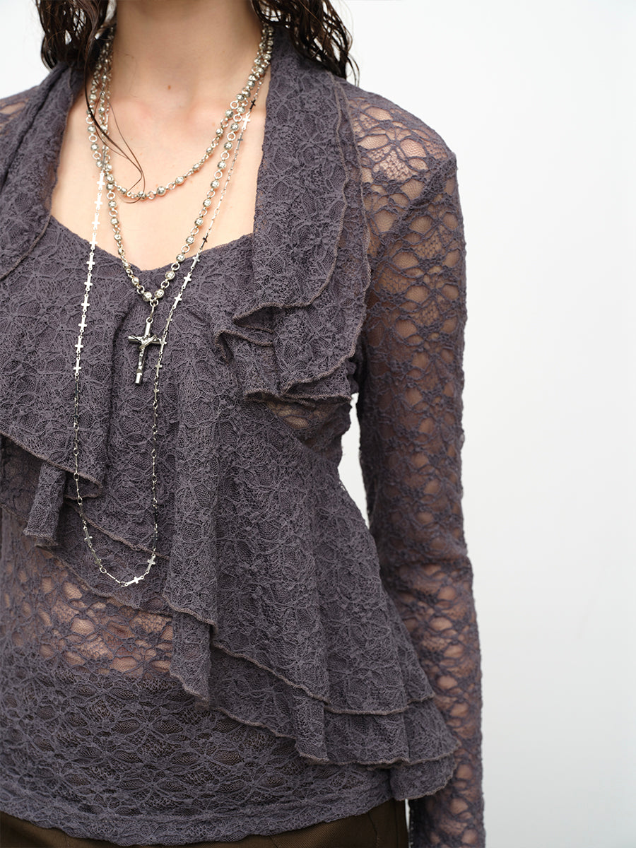 Dotyears24AW Lace pullover double spliced mesh