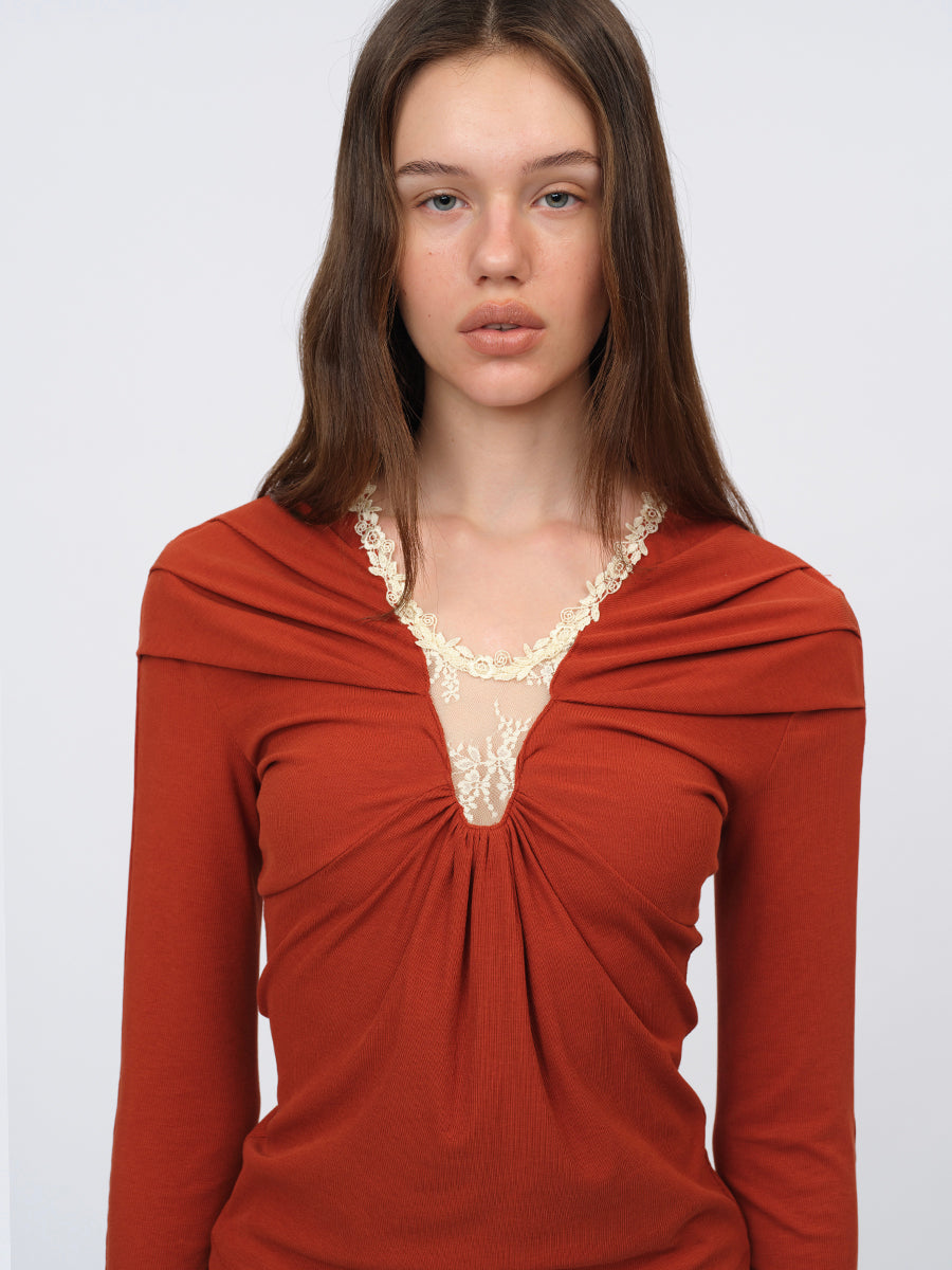 Dotyears Tangerine Top with Structural Pleats and Panels
