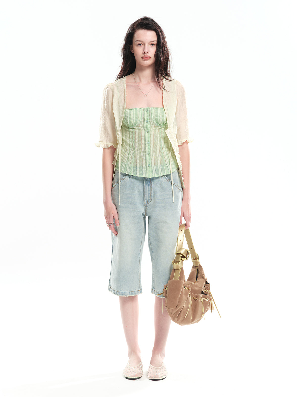 Dotyears Striped Slim-fit Cardigan & Camisole Set