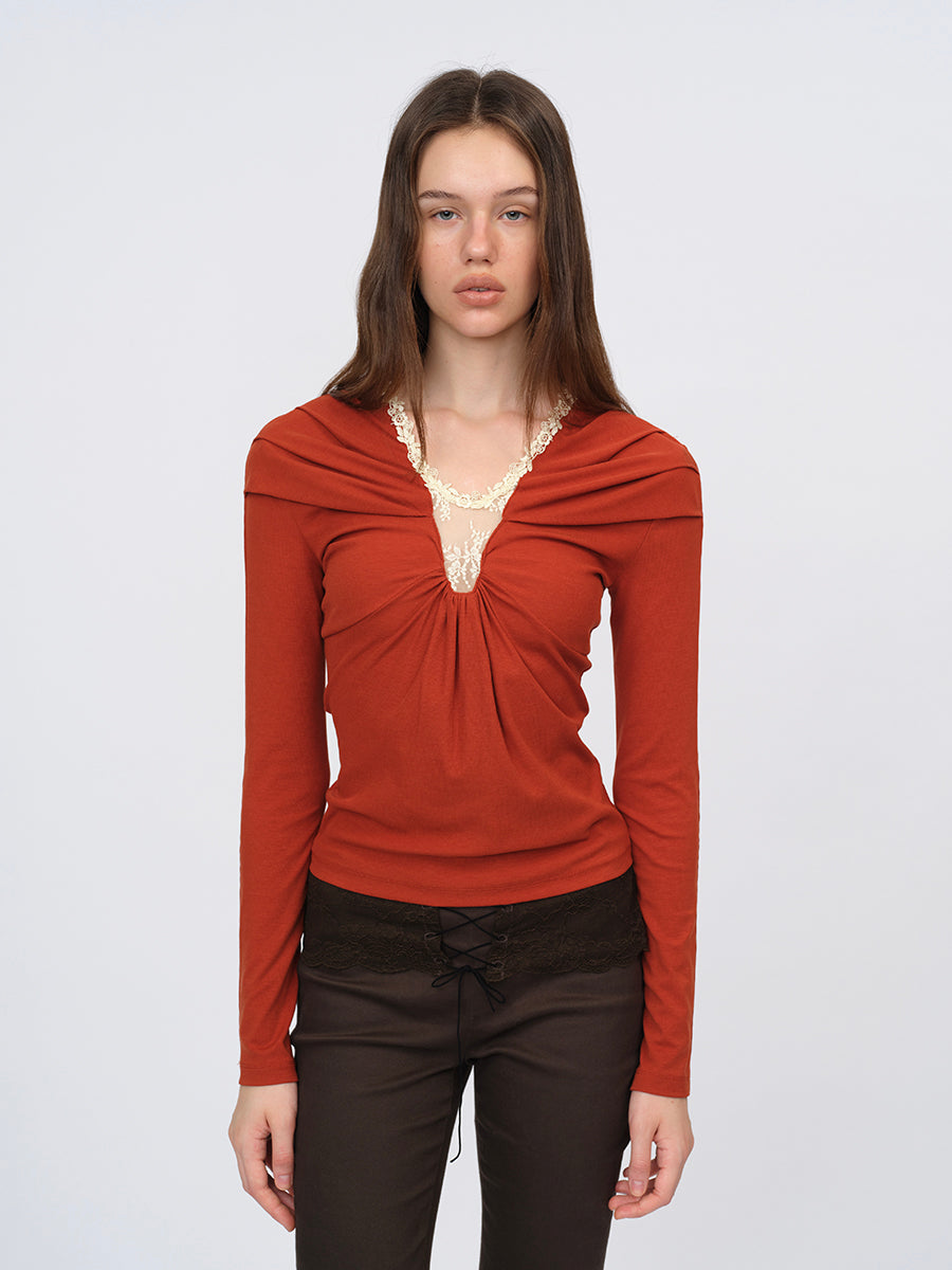 Dotyears Tangerine Top with Structural Pleats and Panels