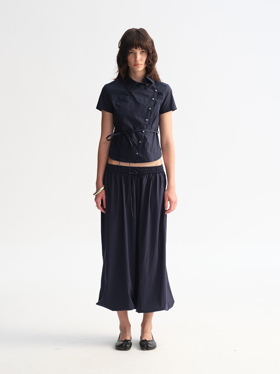Hughum Navy Blue Cross-Front Shirt