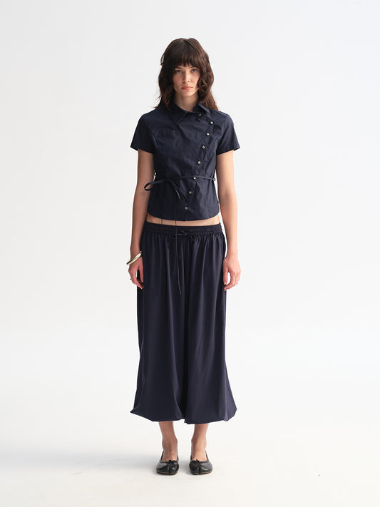 Hughum Navy Blue Cross-Front Shirt