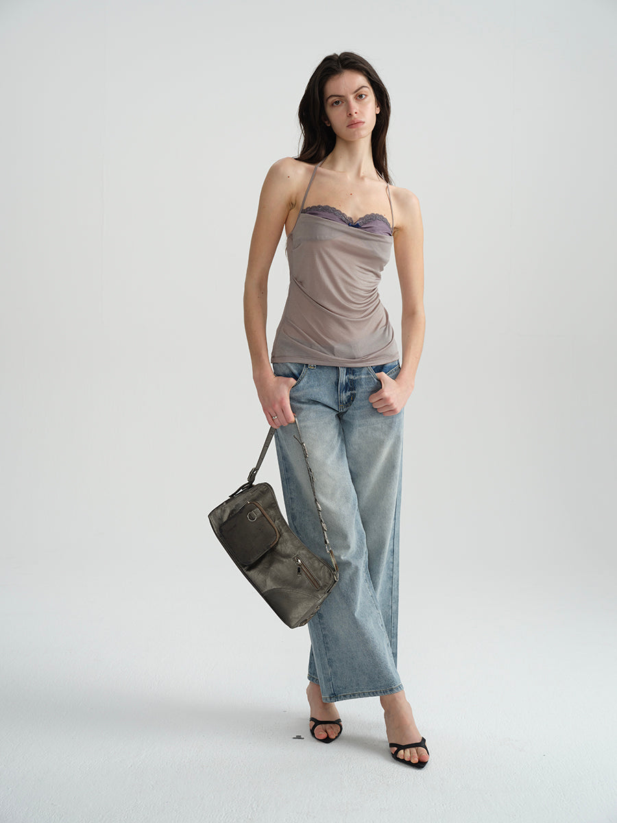 Dotyears Purple panelled chest cups, ruched fit, faux-two-piece suspenders