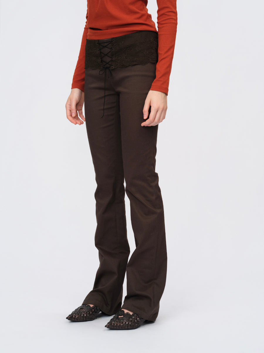 Dotyears Brown Lace Panel Pants