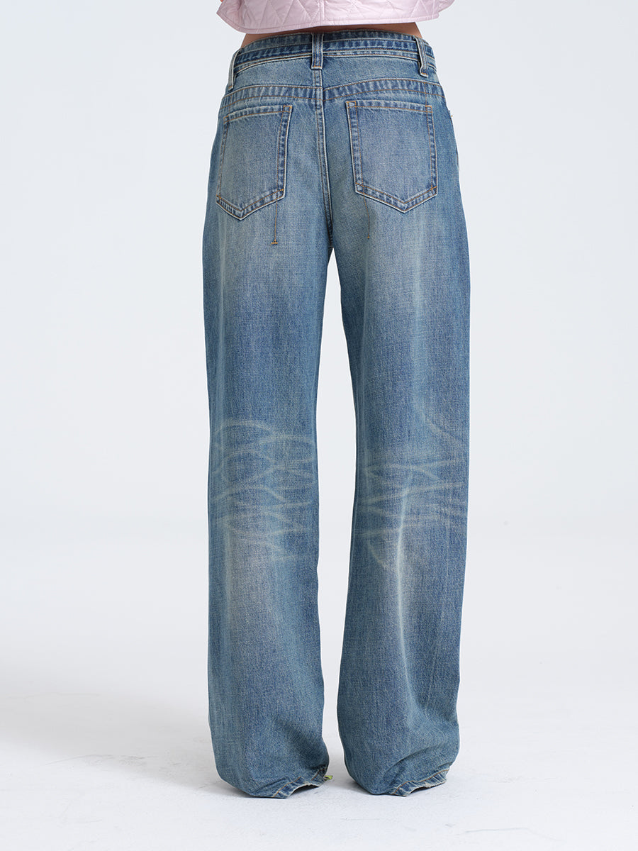 HUGHUM Washed Blue Jeans with Belt