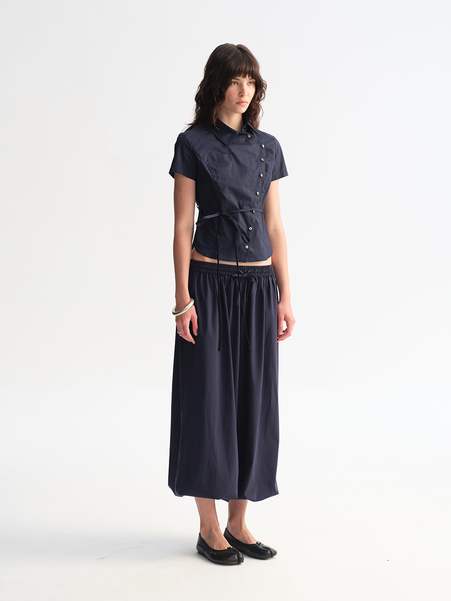Hughum Navy Blue Cross-Front Shirt