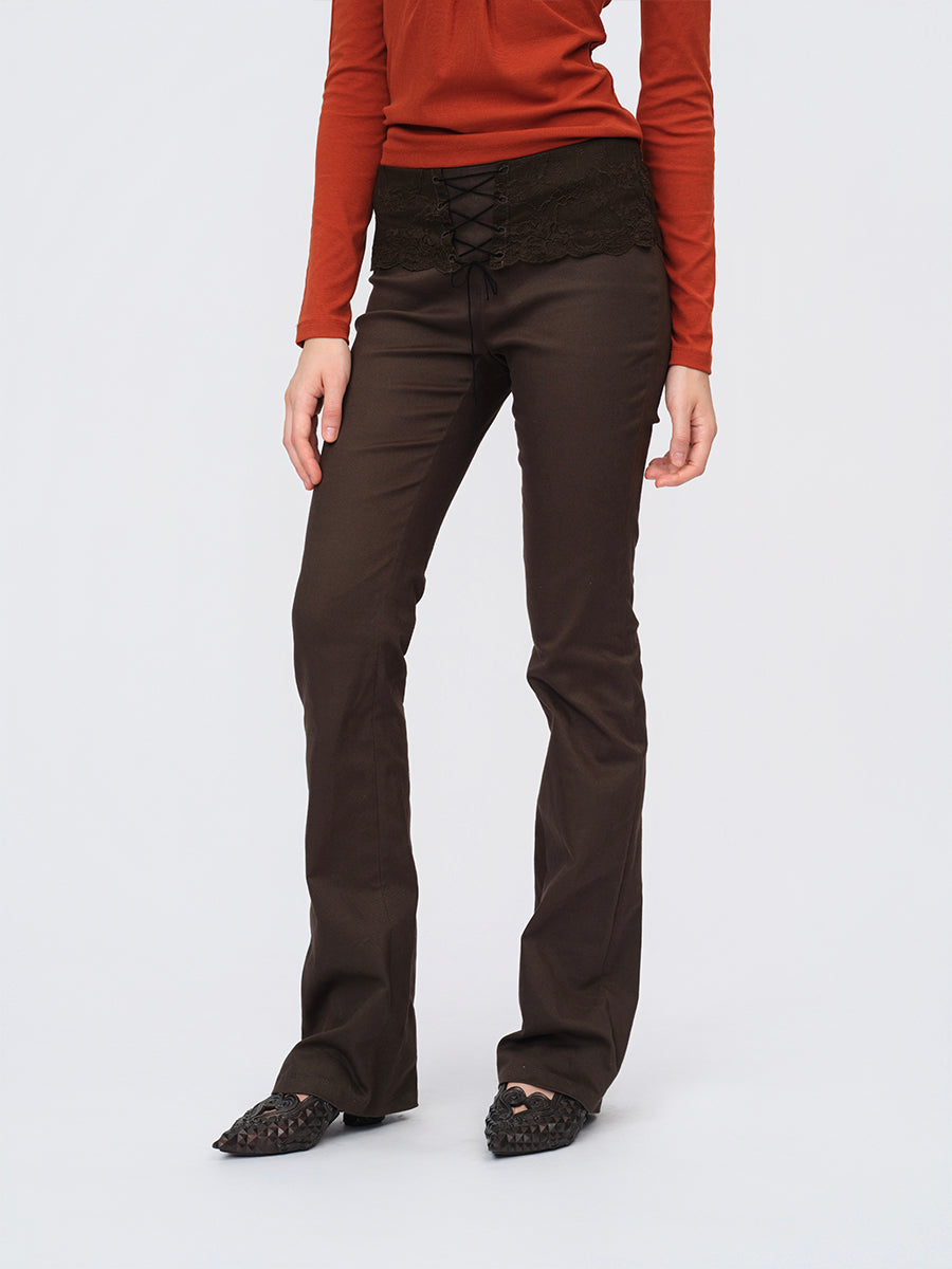 Dotyears Brown Lace Panel Pants