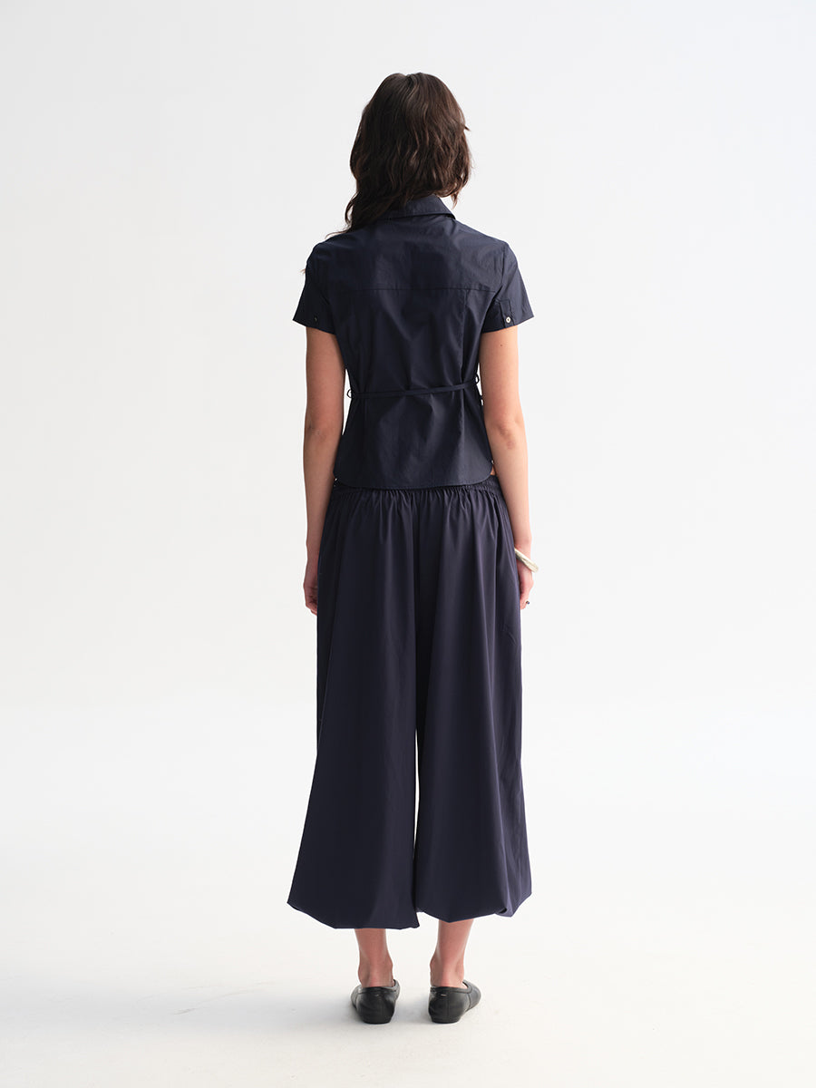 Hughum Navy Blue Cross-Front Shirt