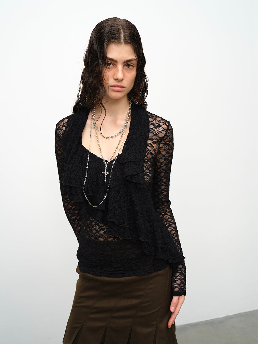 Dotyears24AW Lace pullover double spliced mesh