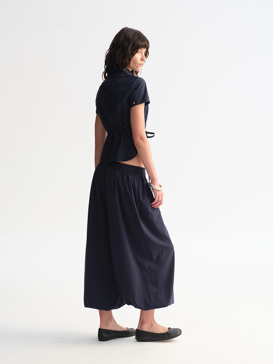 Hughum Navy Blue Cross-Front Shirt