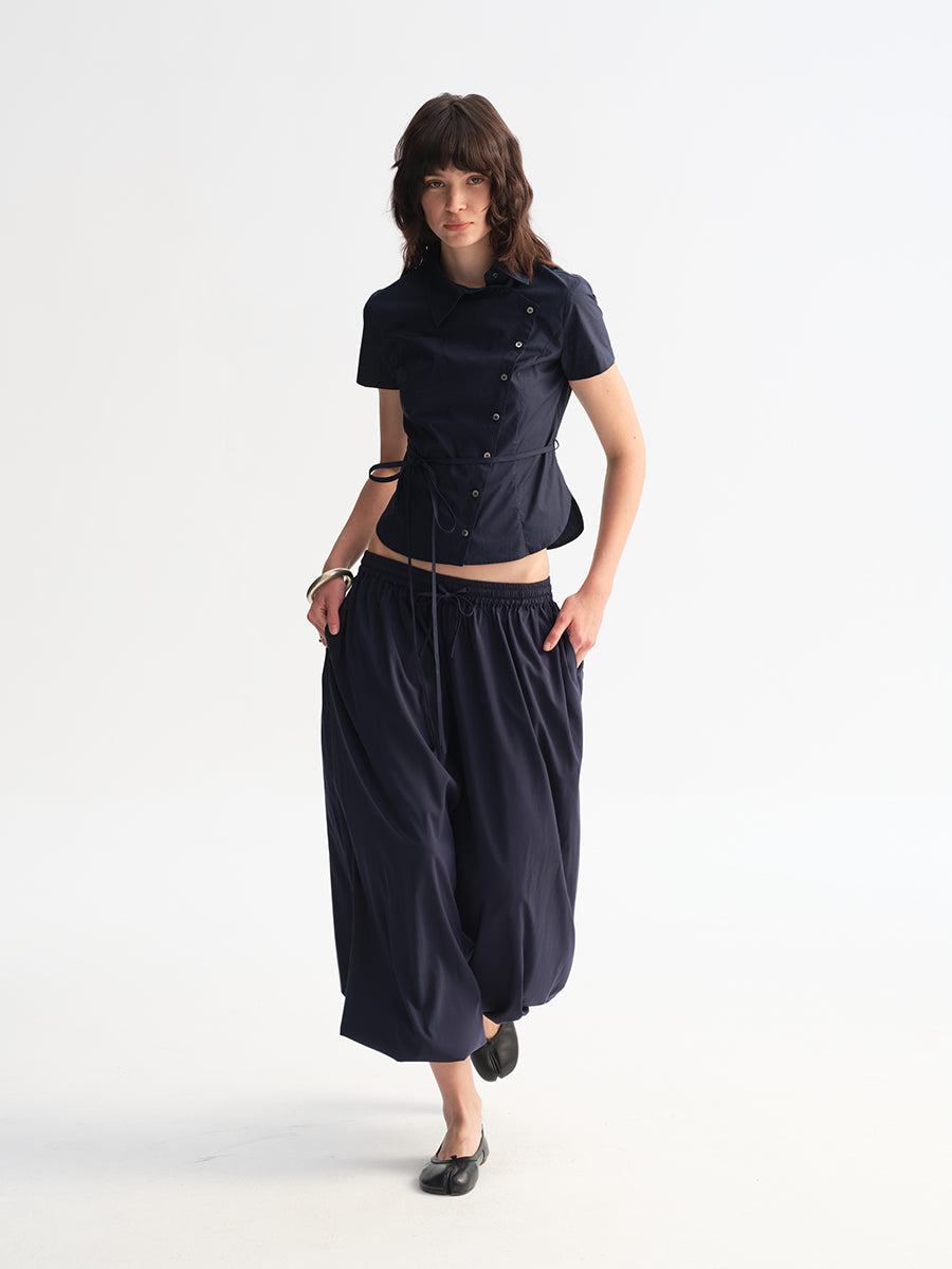 Hughum Navy Blue Cross-Front Shirt