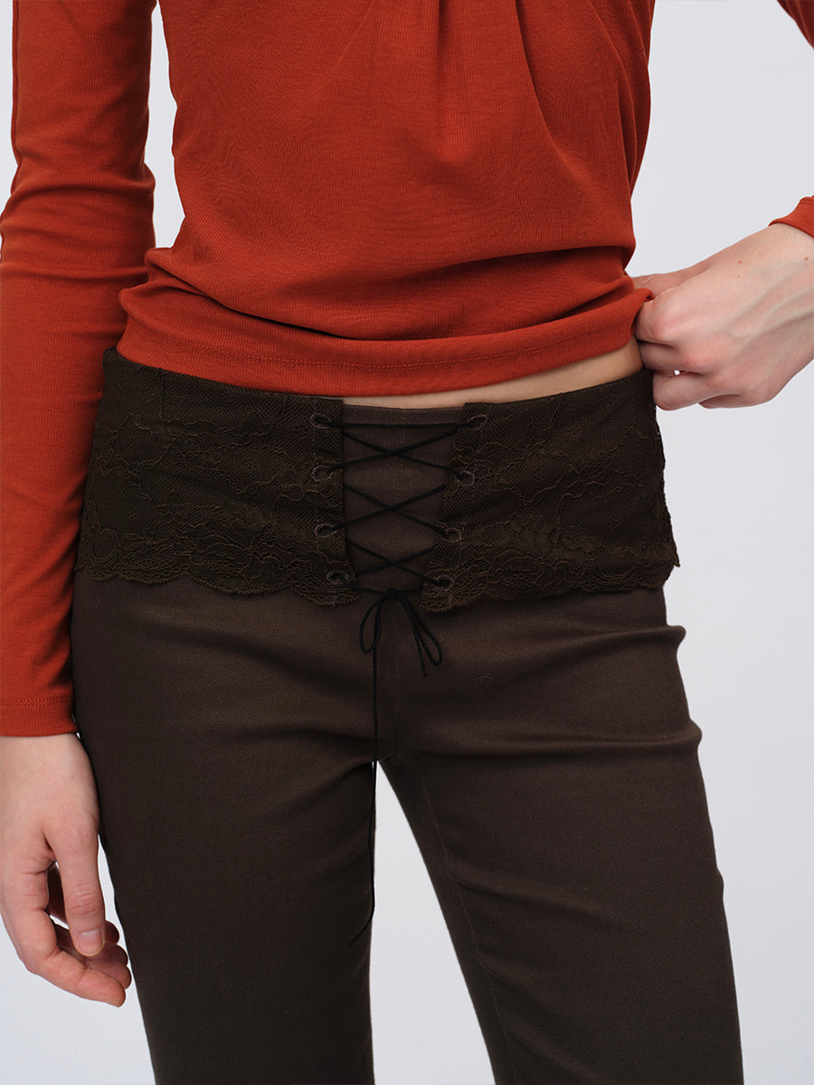 Dotyears Brown Lace Panel Pants