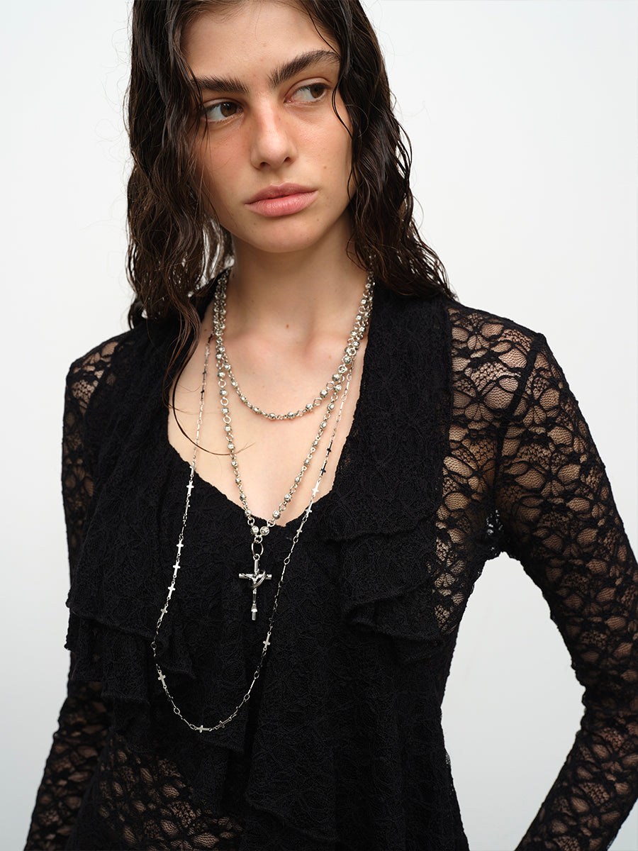 Dotyears24AW Lace pullover double spliced mesh