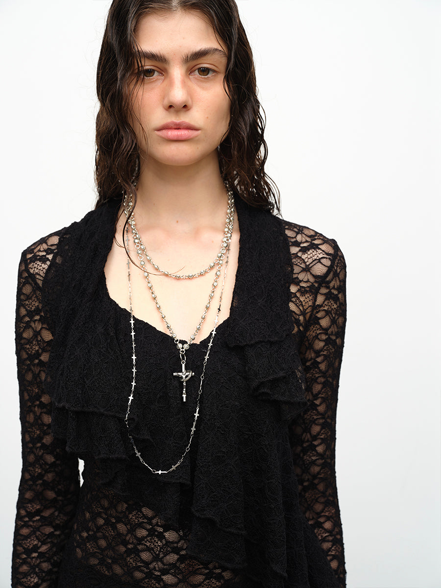 Dotyears24AW Lace pullover double spliced mesh