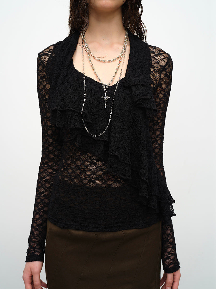 Dotyears24AW Lace pullover double spliced mesh