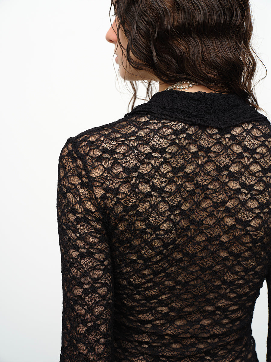 Dotyears24AW Lace pullover double spliced mesh